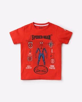 Spiderman Print Round-Neck T-Shirt