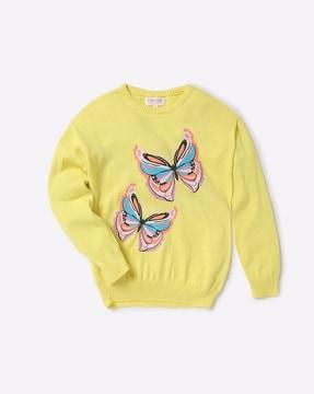 Butterfly Print Round-Neck Sweatshirt