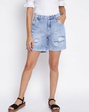 Dyed-Washed Distressed Shorts