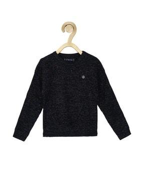 Round-Neck Sweater with Logo Applique