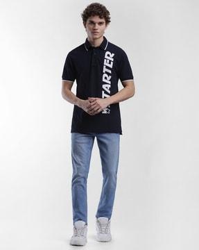 Brand Print Slim Fit Polo T-shirt