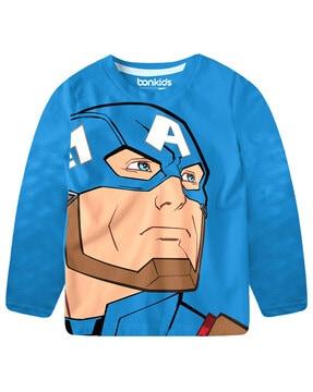 Captain America Print Crew-Neck T-Shirt