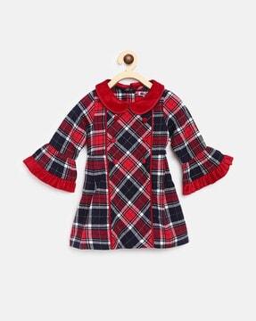 Checked Cotton A-Line Dress with Peter-Pan Collar