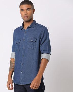 slim-fit-cotton-shirt-with-flap-pockets
