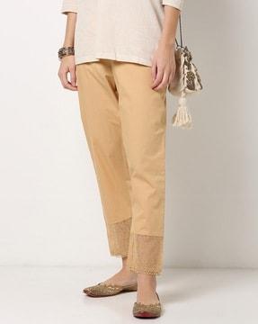 Flat-Front Ankle-Length Pants with Semi-Elasticated Waist