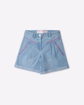 Embroidered Pleated Shorts