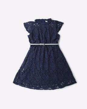 Lace A-Line Dress with Belt