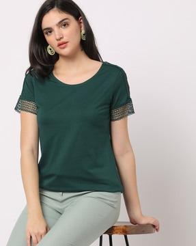 Round-Neck T-Shirt with Lace Panels