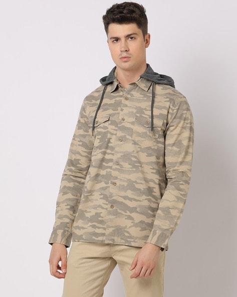 Camouflage Print Slim Fit Hooded Shirt