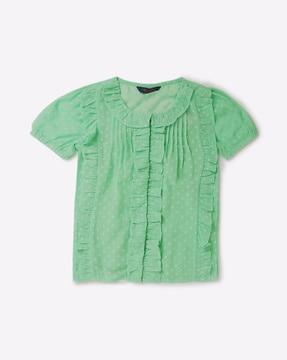 Georgette Dobby Top with Ruffled Panels