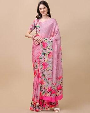 traditional-floral-print-chiffon-saree