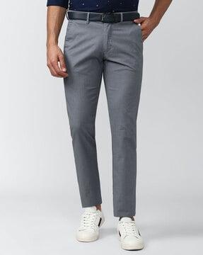 Textured Slim Fit Flat-Front Trousers