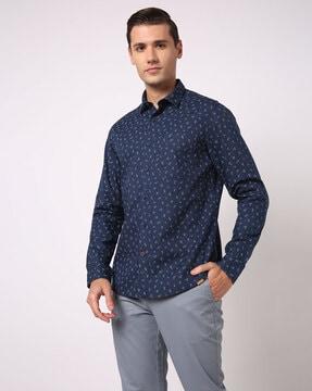 Printed Slim Fit Shirt with Patch Pocket