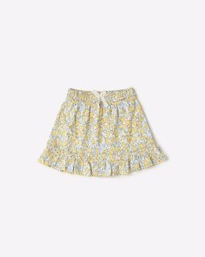 Floral Print Crinkled A-Line Skirt