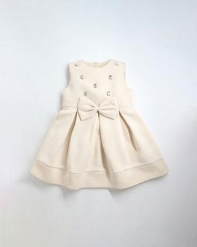 Round-Neck A-Line Dress with Bow