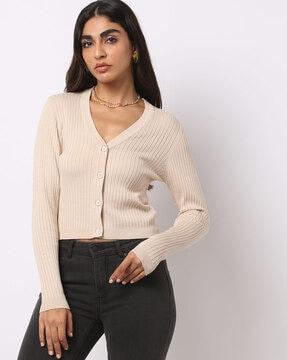 Ribbed Button-Front Cardigan