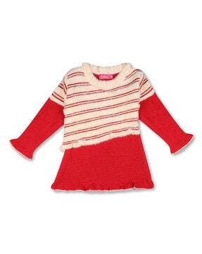 Striped Ribbed Hems Sweater Dress