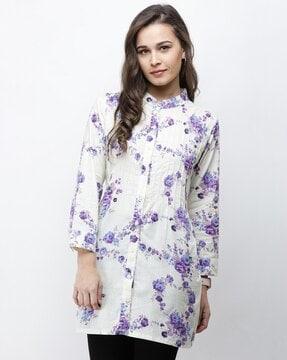 Floral Print Tunic with Button-Closure