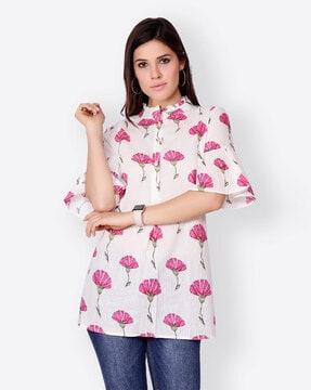 Floral Print Tunic with Button Closure