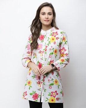 Floral Print Tunic with Button Closure