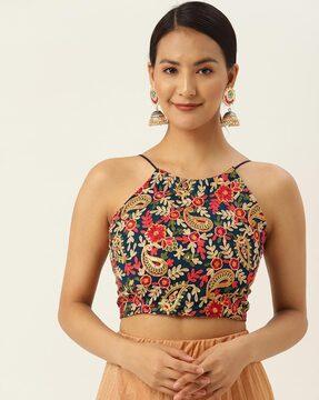 Chikankari Embroidered Back-Open Blouse