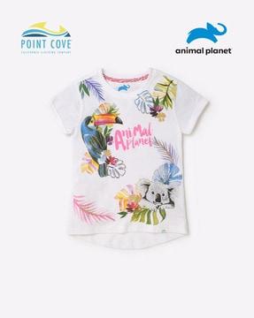 Tropical Print Round-Neck T-Shirt