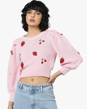 Embroidered Round-Neck Pullover