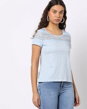 Round-Neck T-Shirt with Lace Panel