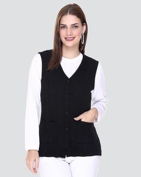 Knitted Cardigan with Patch Pockets