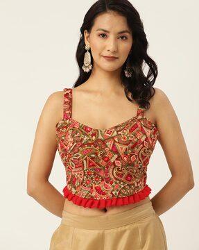 Floral Embroidered Back-Open Blouse