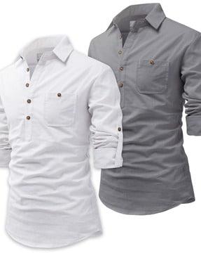Pack of 2 Slim Fit Shirt Kurtas with Patch Pockets