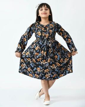 Floral Print Fit & Flare Dress with Tie-Up