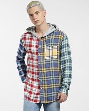 checked-hooded-shirt-with-patch-pocket