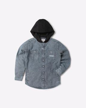 Hooded Shirt with Patch Pocket