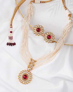 Pearl Beaded Necklace & Earrings Set