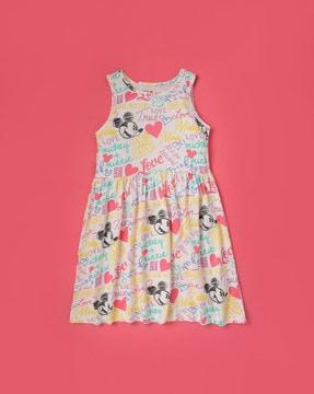 Mickey Mouse Print Fit & Flare Dress