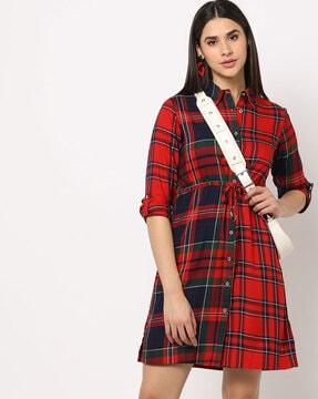 checked-shirt-dress-with-tie-up-waist