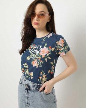 Floral Print Crew-Neck T-Shirt