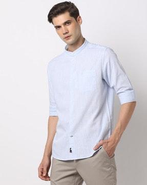 Slim Fit Shirt with Band Collar