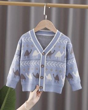 Animal Pattern Cardigan with Button Closure