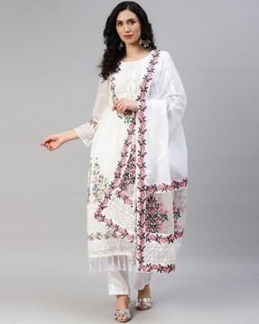 Embroidered 3-Piece Semi-Stitched Straight Dress Material