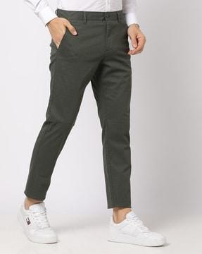 Checked Slim Fit Flat-Front Trousers