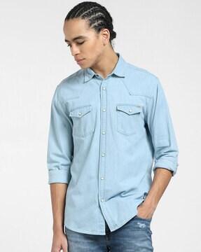 Dyed-Washed Shirt with Button-Flap Pockets
