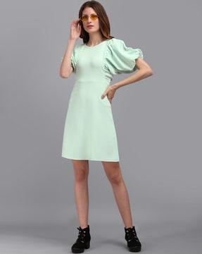 A-line Dress with Ruffled Sleeves