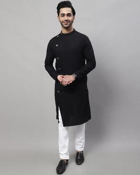 Checked Long Kurta with Button Closure