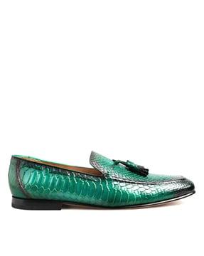 Reptilian Pattern Loafers with Tassels