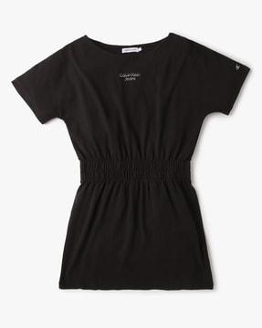 logo-print-t-shirt-dress-with-ruched-waist