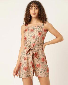 floral-print-playsuit-with-waist-tie-up