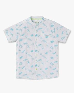 Novelty Print Shirt with Mandarin Collar