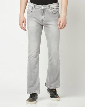 Mid-Wash Distressed Straight Fit Jeans